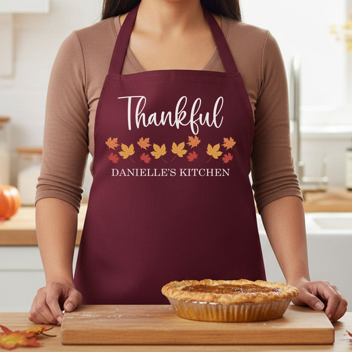 Thankful Leaves Personalized Family Matching Aprons for Adults and Kids - Gifts Are Blue