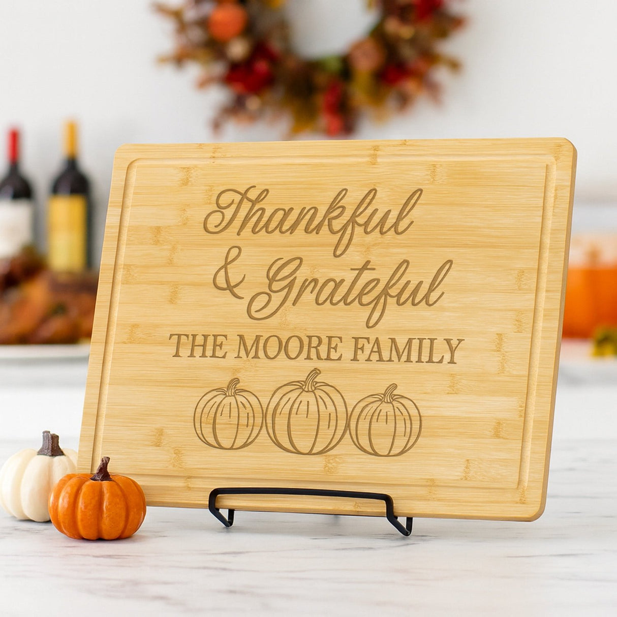 Thankful and Grateful Personalized Cutting Board for Thanksgiving - Gifts Are Blue