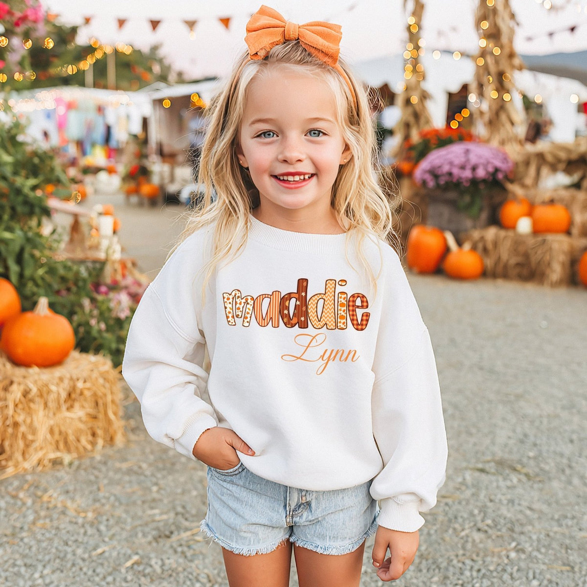 Preppy Retro Alphabet Fall and Thanksgiving Sweaters and Onesies Personalized with Name - Gifts Are Blue