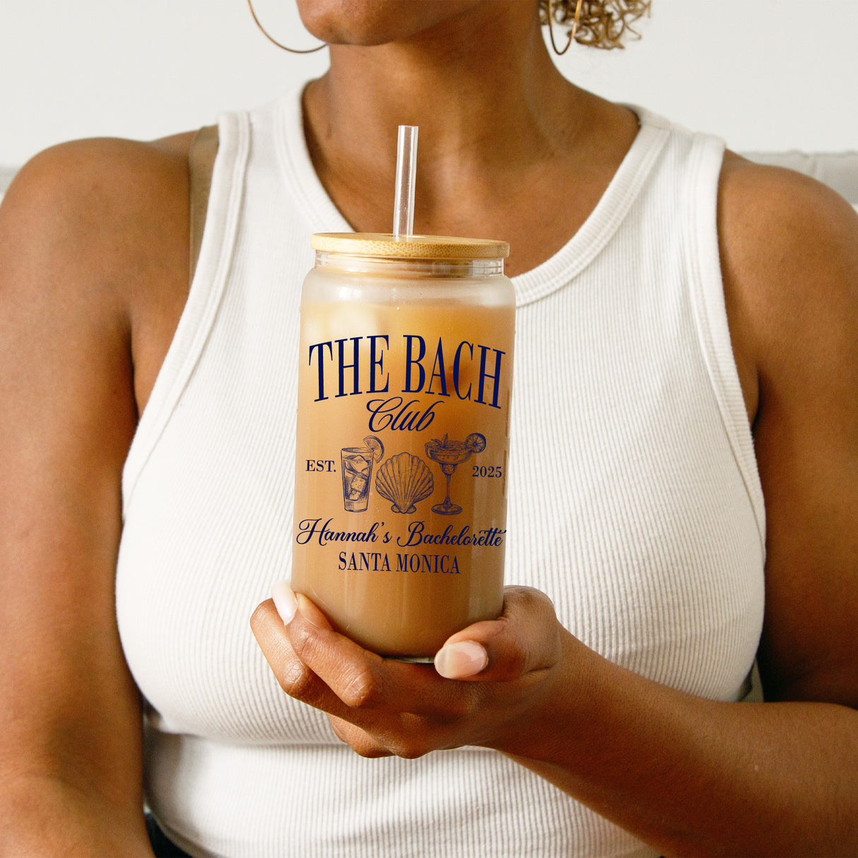 Bridal party tumbler with personalized text for the bride, maid of honor, and bridesmaids, perfect for bridal shower gifts.