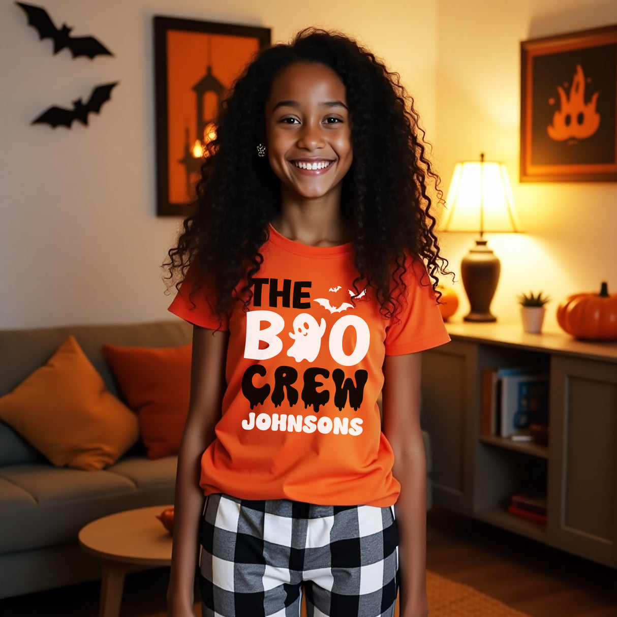 Cute Halloween pajamas for kids, teens and adults, personalized with name.
