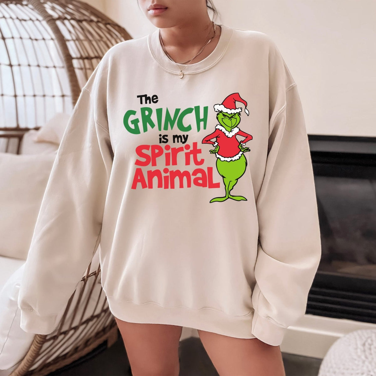 The Grinch Is My Spirit Animal Funny Christmas Sweatshirt - Gifts Are Blue