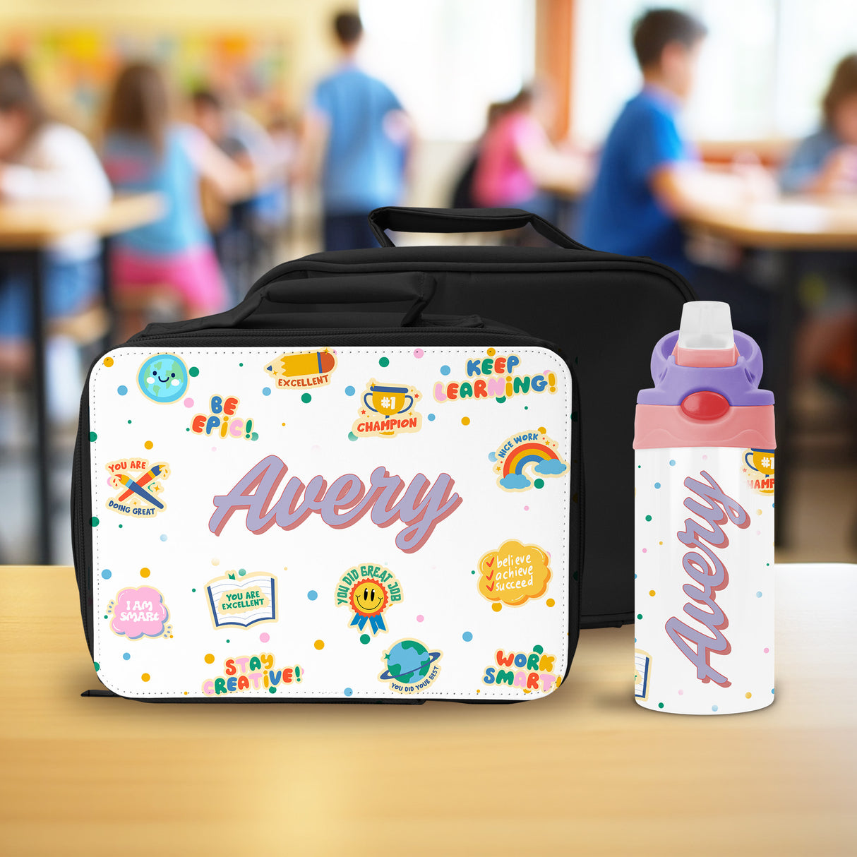 This personalized kids lunch set with affirmations is ideal for school, daycare, or preschool lunches.
