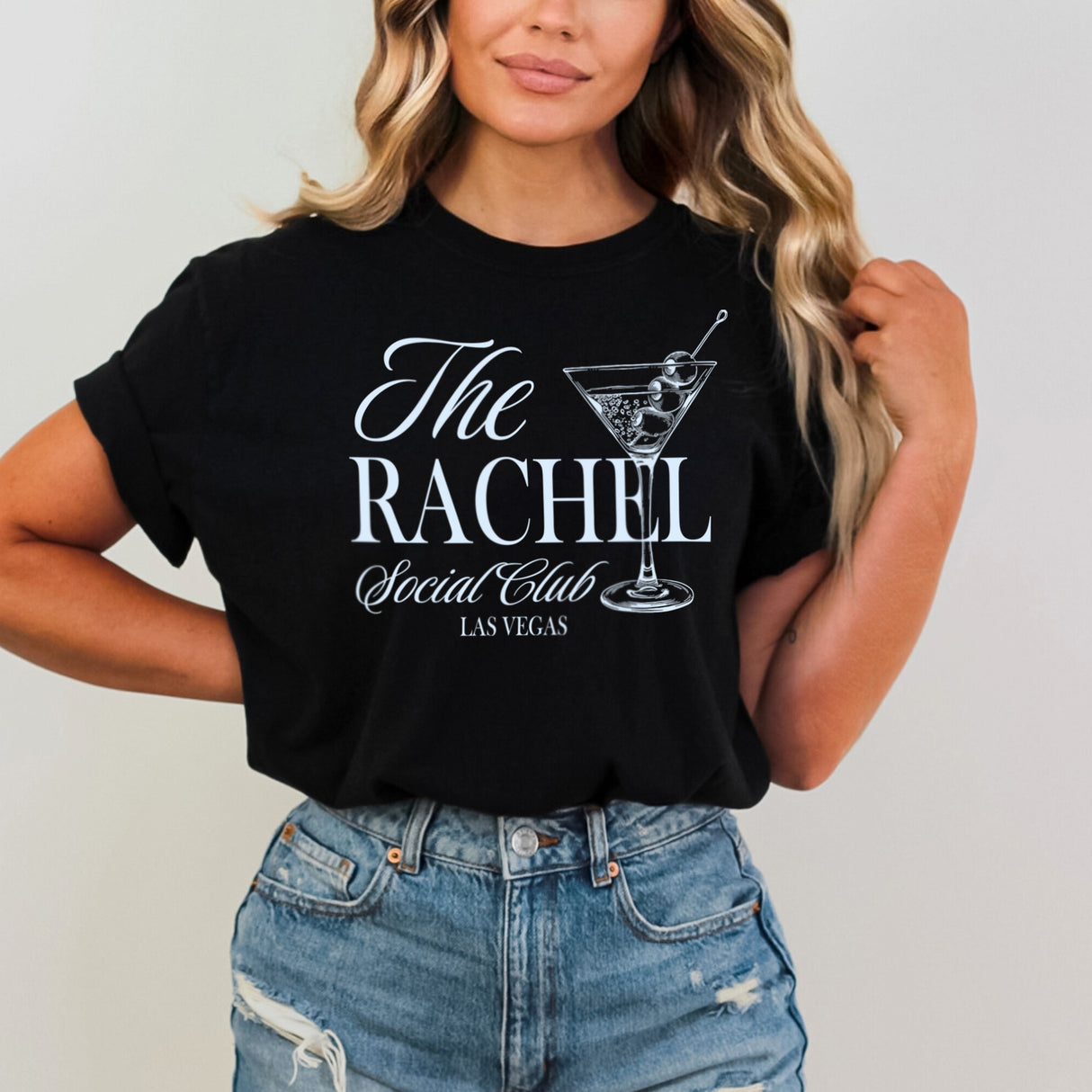 Custom bridal party shirts with names perfect for destination bachelorette parties. Bachelorette Social Club shirts personalized for bride and bridesmaids.