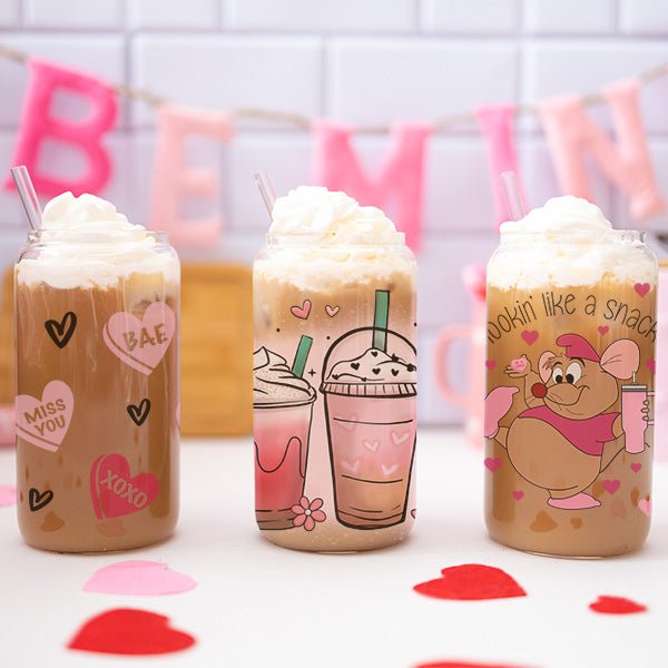Valentines Day Glass Iced Coffee Tumblers in Multiple Designs - Gifts Are Blue