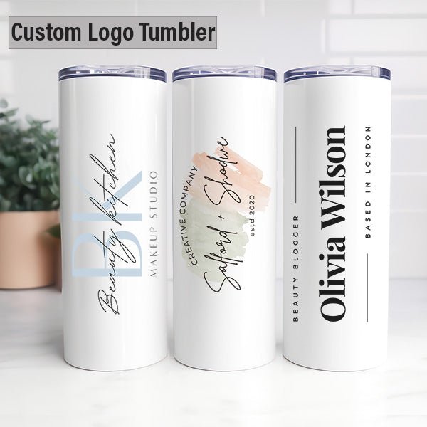 Custom Logo Tumbler for Small Businesses and Corporate Swag with Lid and Straw - Gifts Are Blue