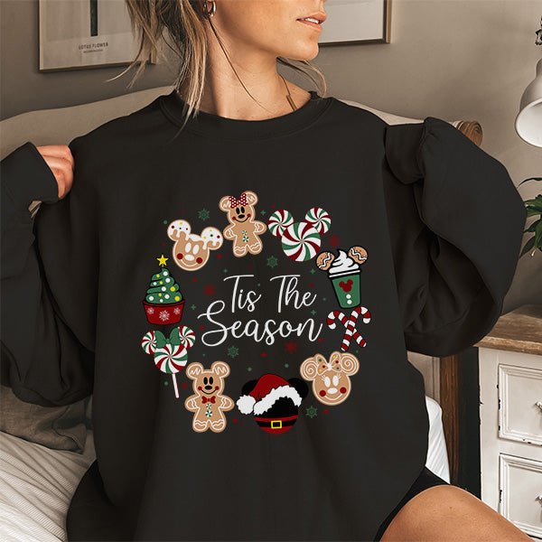 Cute Gingerbread and Candy Cane Tis The Season Christmas Sweatshirt for All Ages - Gifts Are Blue