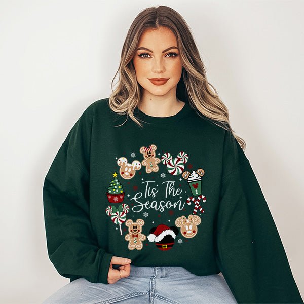 Cute Gingerbread and Candy Cane Tis The Season Christmas Sweatshirt for All Ages - Gifts Are Blue