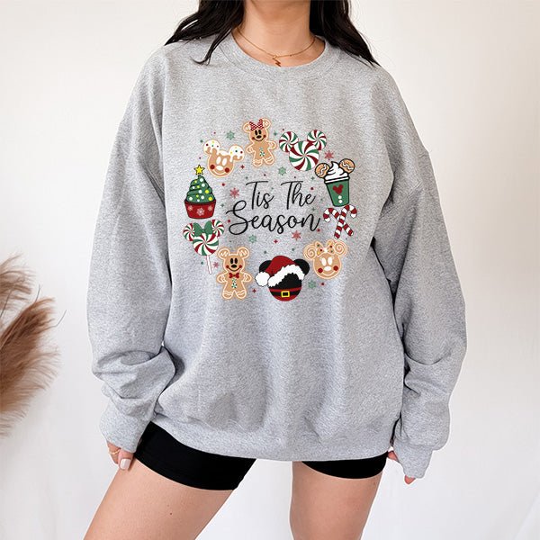 Cute Gingerbread and Candy Cane Tis The Season Christmas Sweatshirt for All Ages - Gifts Are Blue