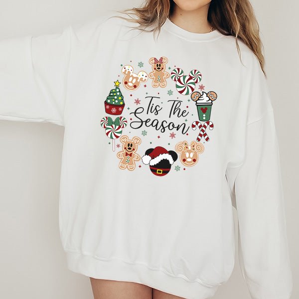 Cute Gingerbread and Candy Cane Tis The Season Christmas Sweatshirt for All Ages - Gifts Are Blue