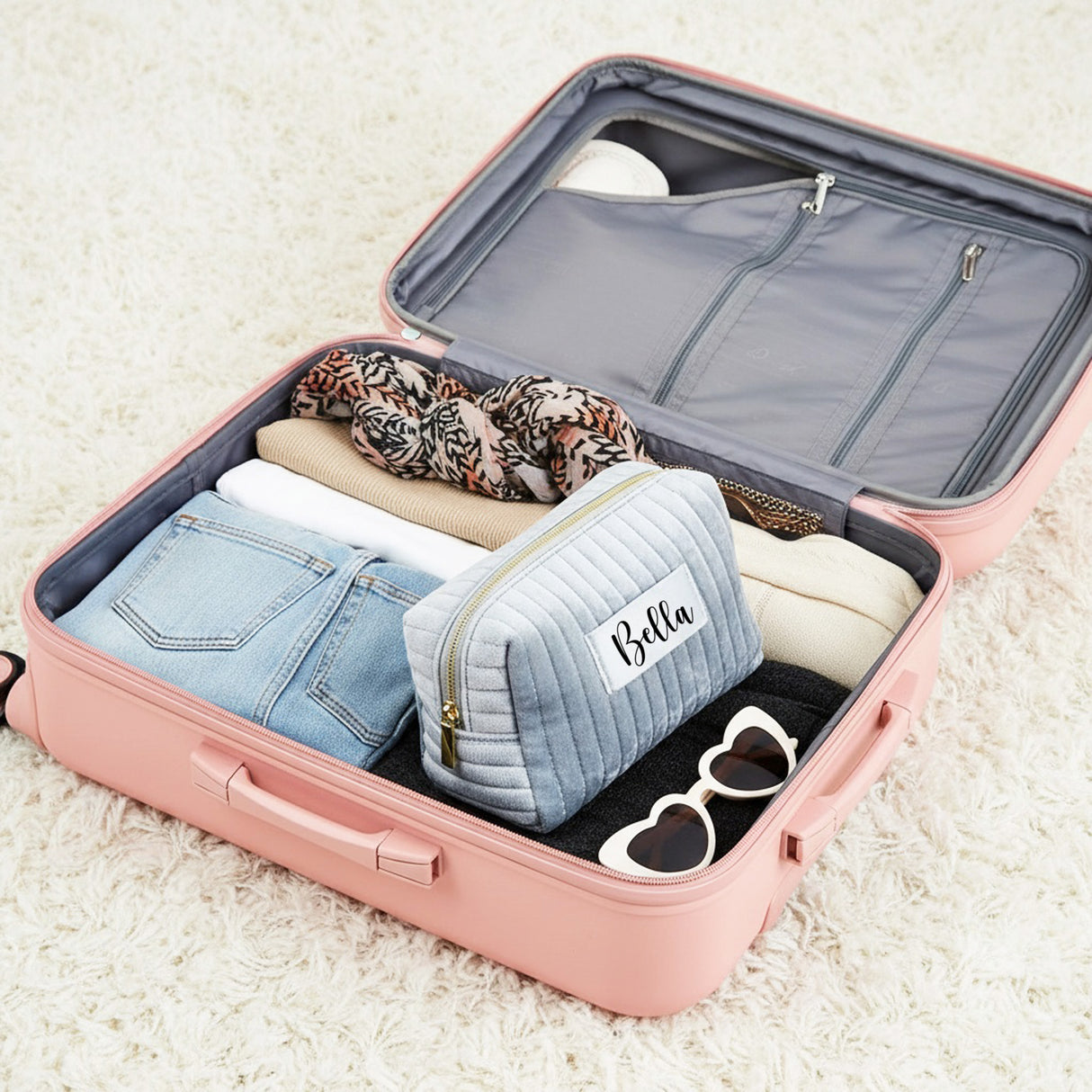 Personalized Velvet Makeup Bag with Name, Custom Gift for Teen Girls