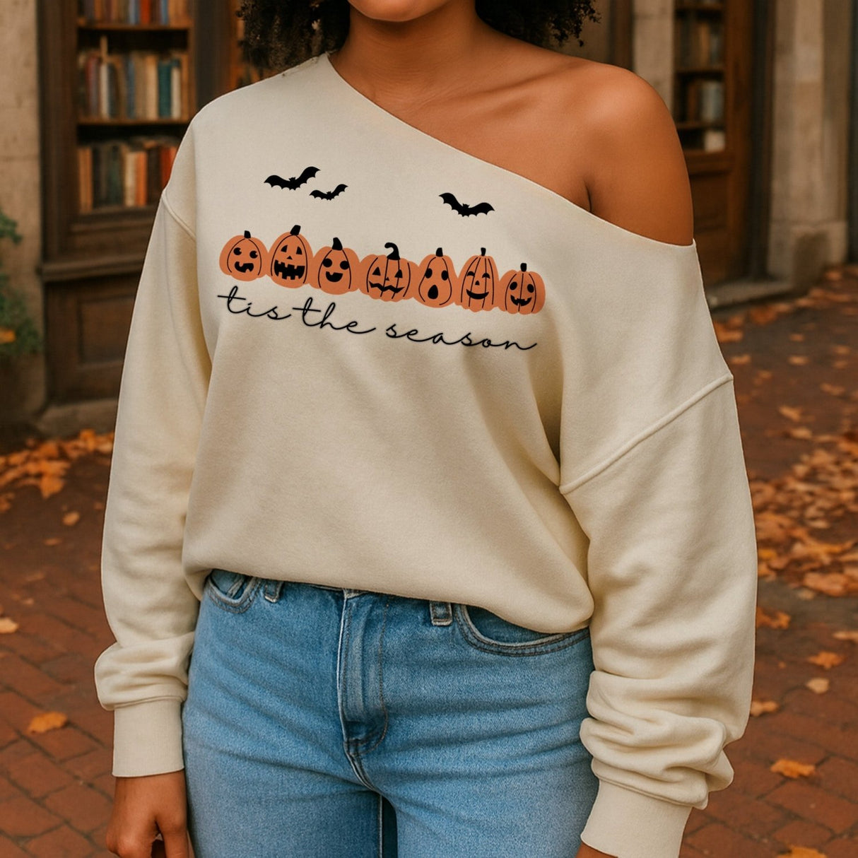 Off the Shoulder Halloween Sweatshirts for Women and Teens with Multiple Designs - Gifts Are Blue