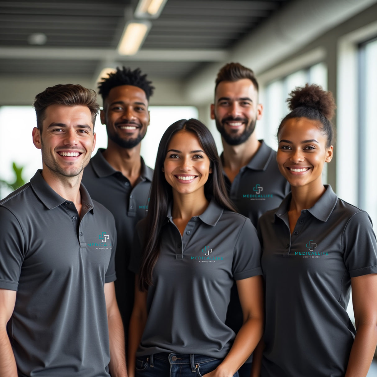 Company unisex polos for work team. Polos for small business.