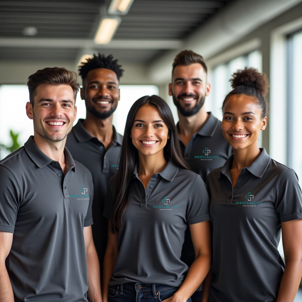 Company unisex polos for work team. Polos for small business.