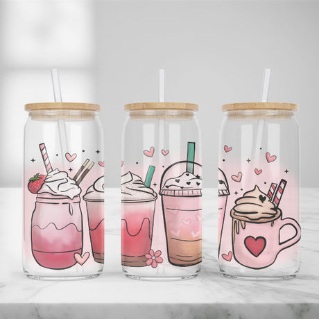 Cute and Humorous Valentines Day Glass Iced Coffee Tumblers in Multiple Designs