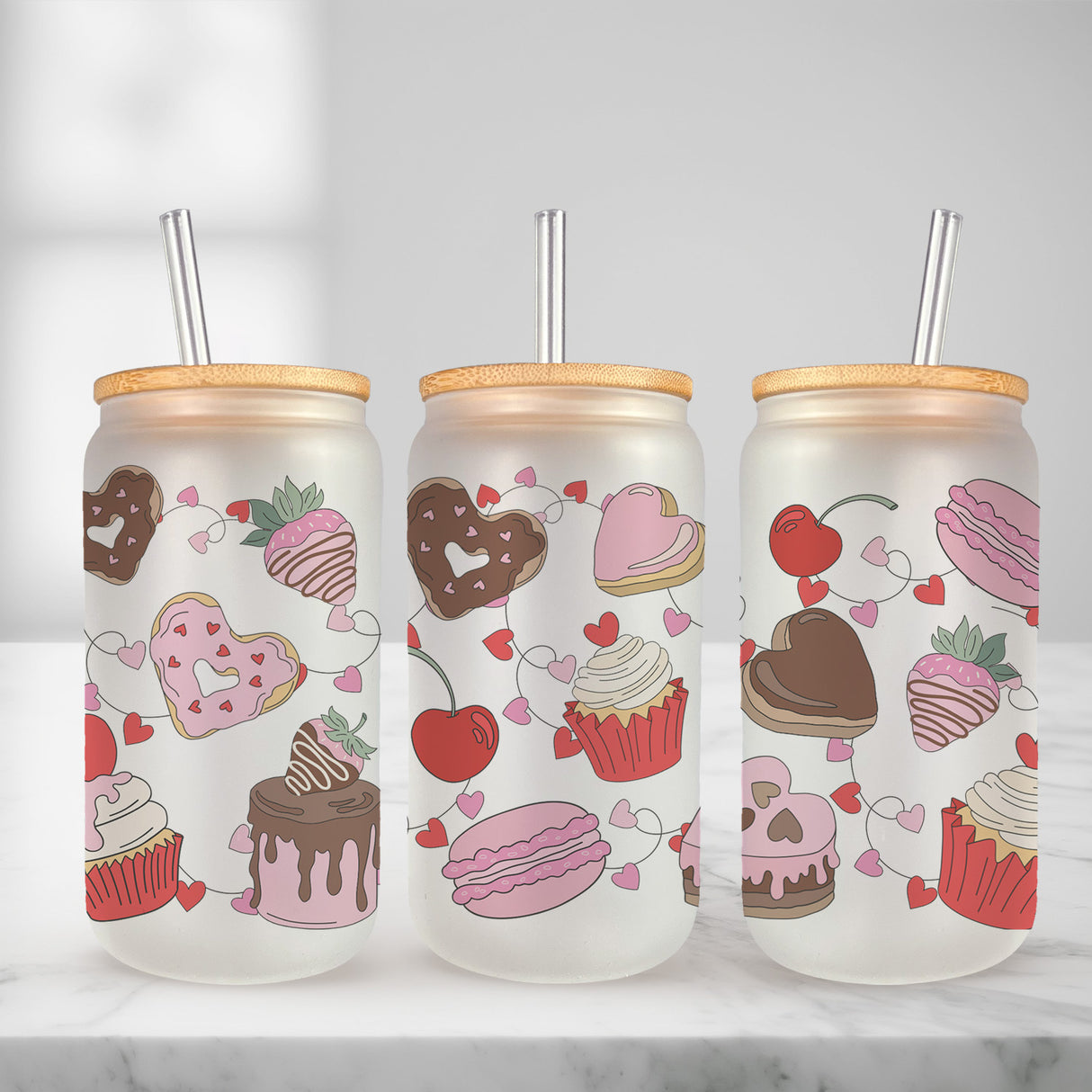 Cute and Humorous Valentines Day Glass Iced Coffee Tumblers in Multiple Designs