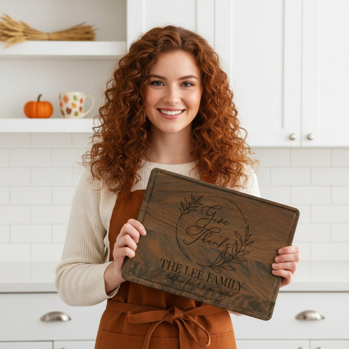 Give Thanks with Wreath Personalized Cutting Board for Thanksgiving - Gifts Are Blue