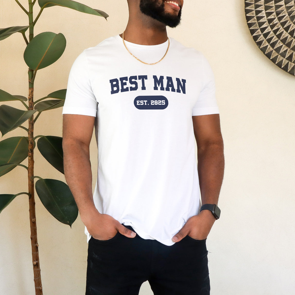 Custom bachelor party shirt packaging with EST year personalization, great gift idea for groomsmen proposals and wedding parties.