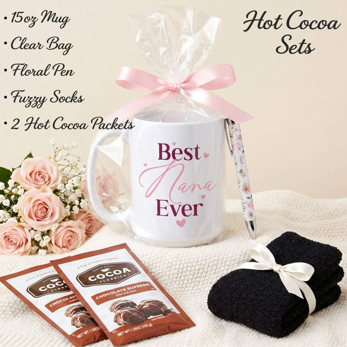 Best Mom Ever Mug Gift Set with Chocolate, Socks & Pen - Bulk Gifts for Women - Gifts Are Blue