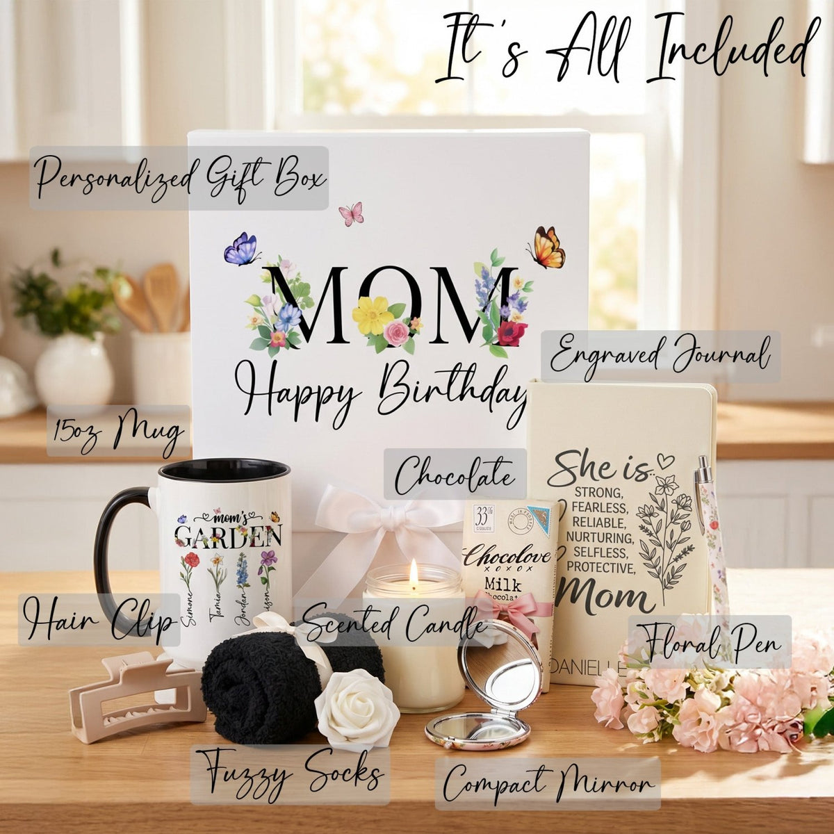 Garden Bloom Personalized Mom Gift Box with Mug and Engraved Journal - Gifts Are Blue