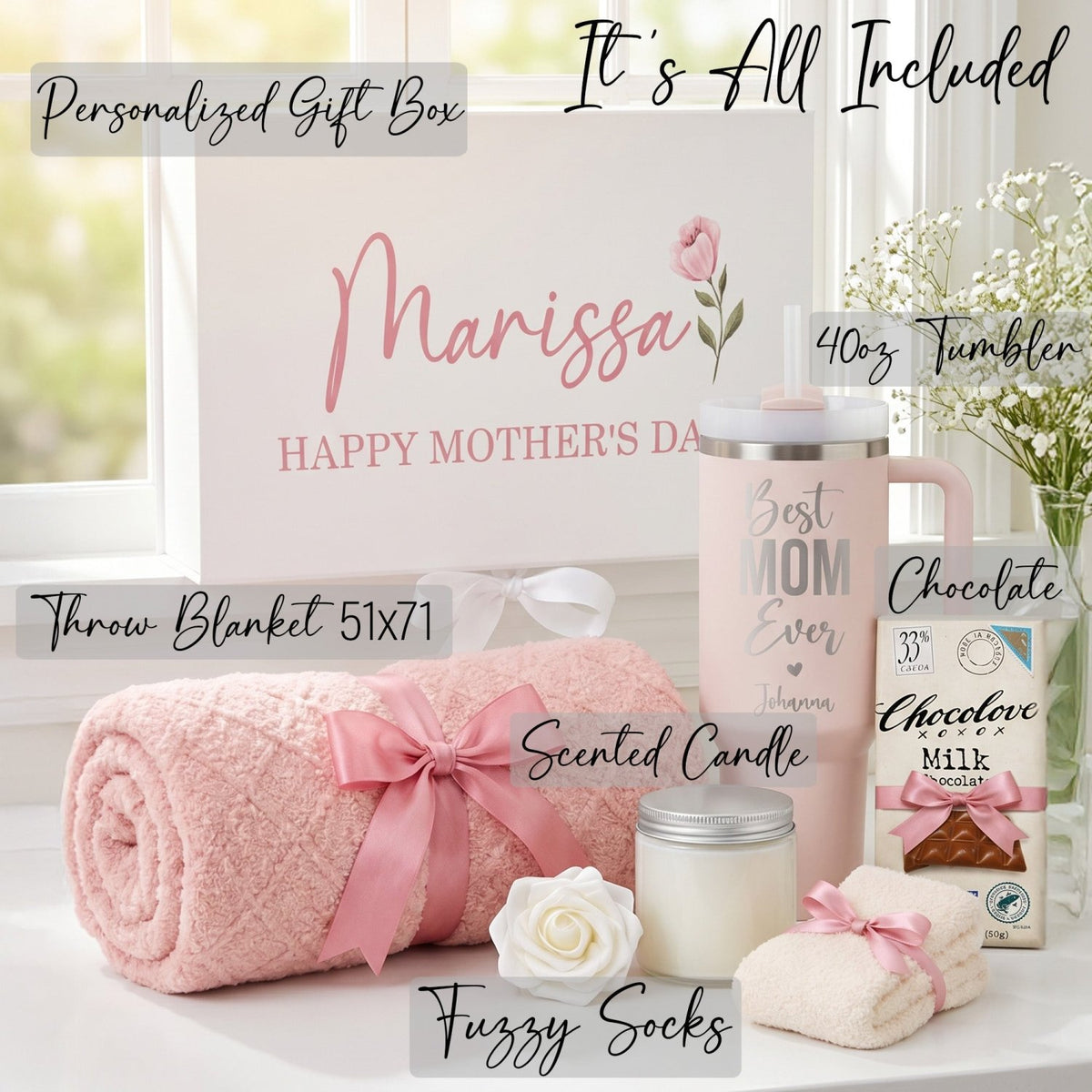 Sweet & Snuggly Personalized Mom Gift Box with Blanket and Fuzzy Socks - Gifts Are Blue