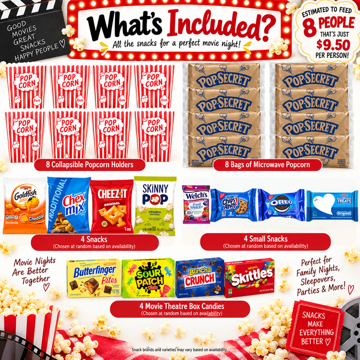 Movie Theater Night Snack Bucket Bundle – Popcorn, Candy & Snacks for 4–8 People - Gifts Are Blue