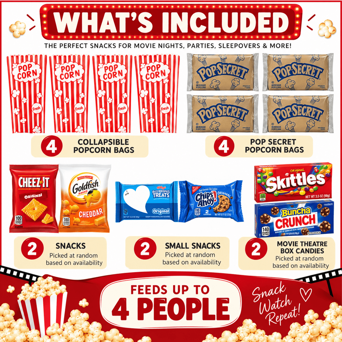 Movie Theater Night Snack Bucket Bundle – Popcorn, Candy & Snacks for 2–4 People - Gifts Are Blue
