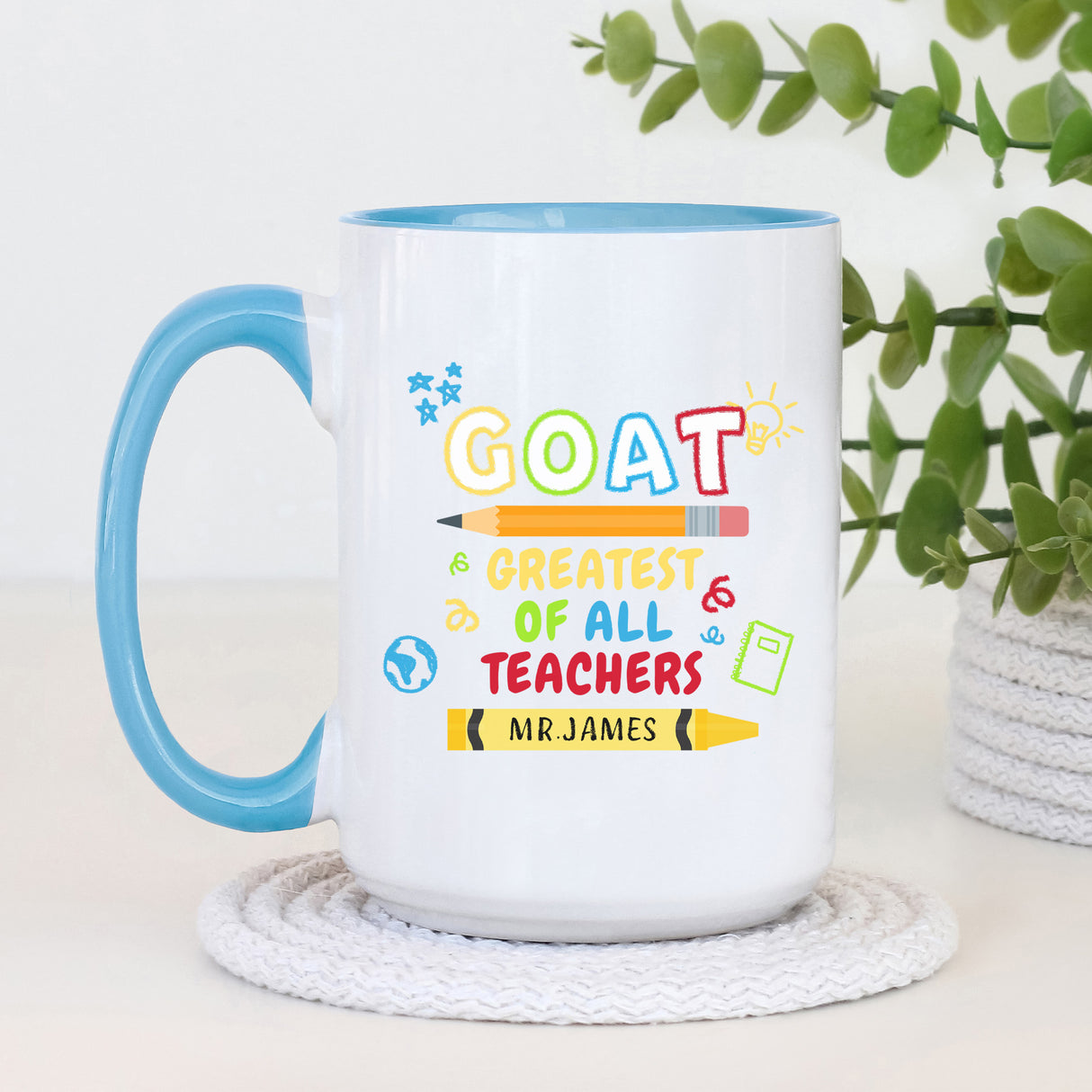 Pencil design on mug for teachers. Cute mug gifts for male teachers. Gifts for him.