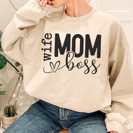 Wife, boss and mom. This sweatshirt represents the trifecta. A great gift for wife or mom. All SKUs.
