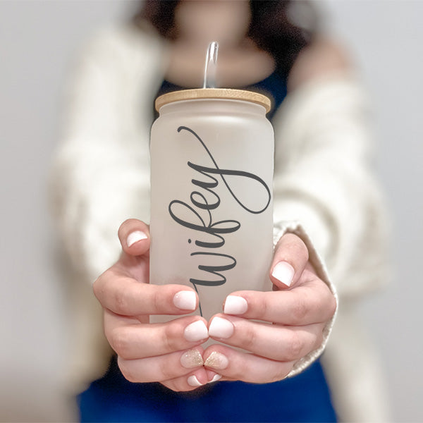 Cute 16oz Minimalist Wifey Iced Coffee Glass Tumbler Gift for Her