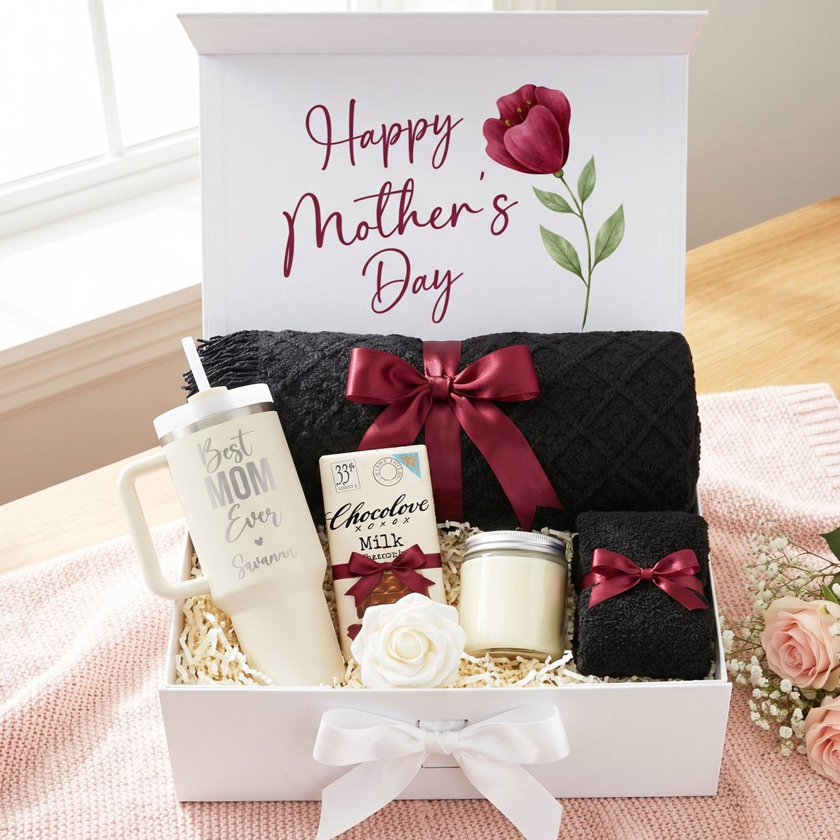 Sweet & Snuggly Personalized Mom Gift Box with Blanket and Fuzzy Socks - Gifts Are Blue