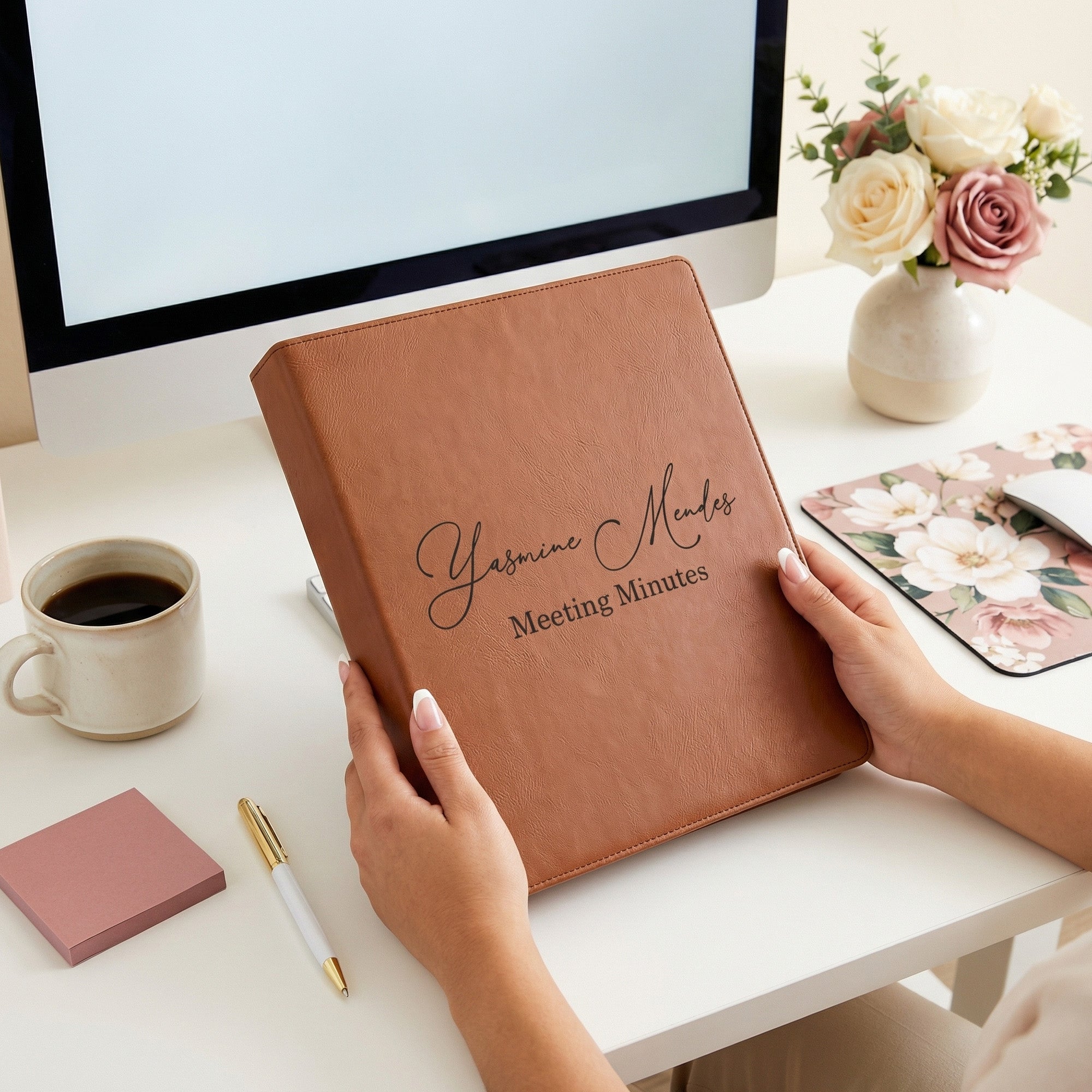 Personalized Binder w Name and Custom Text for Women and Teen Girls, Faux Leather