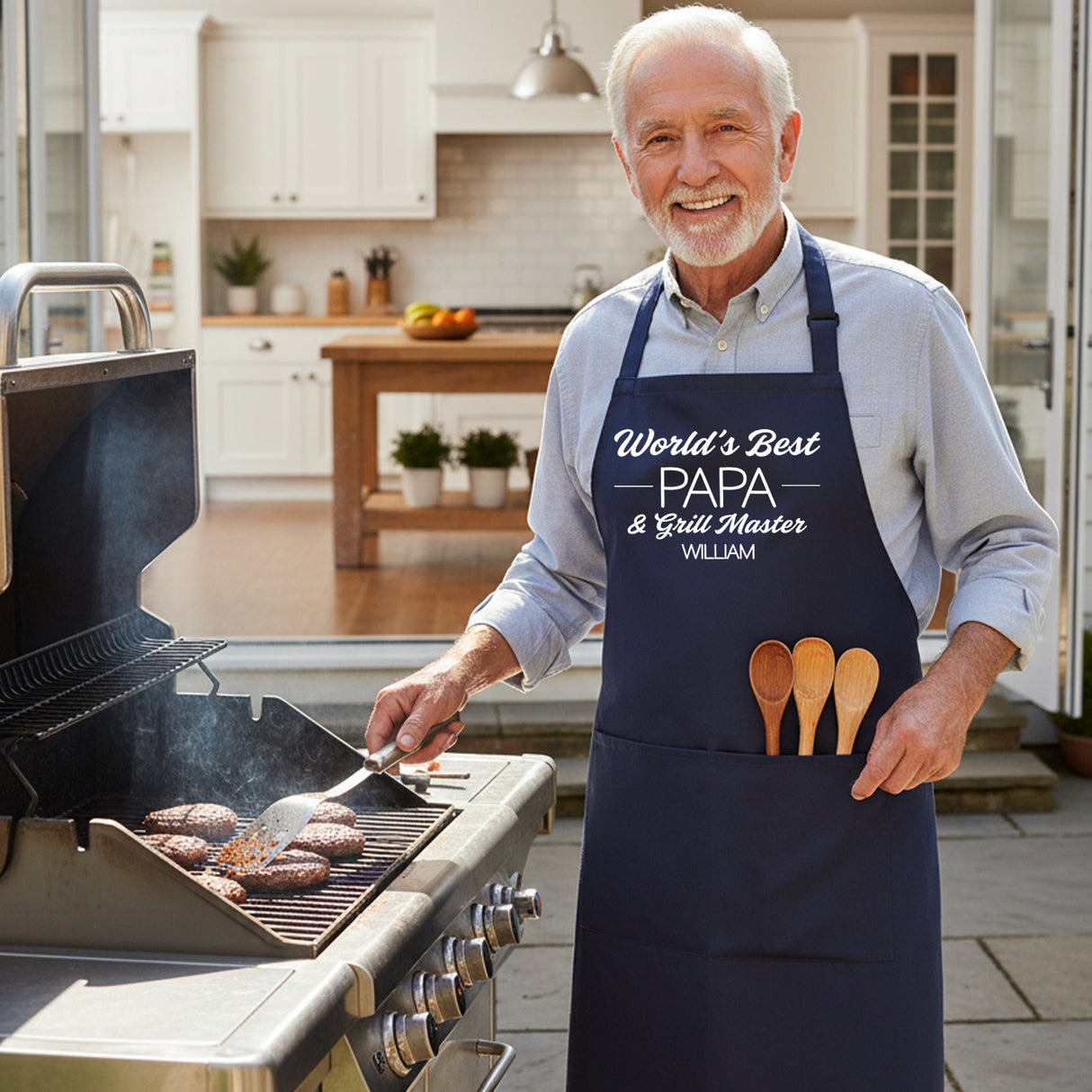 World's Best Grandpa and Grill Master Personalized Apron w Pocket, Custom Gifts for Grandpa