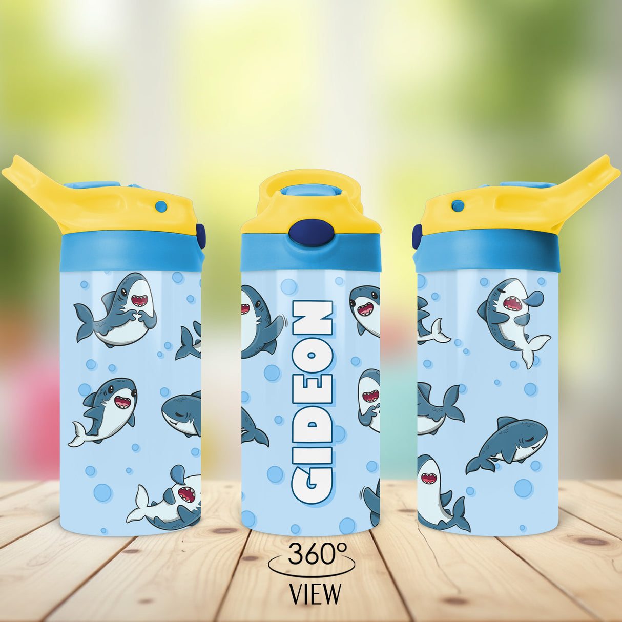 Shark Lunch Box and Water Bottle With Custom Name for Kids