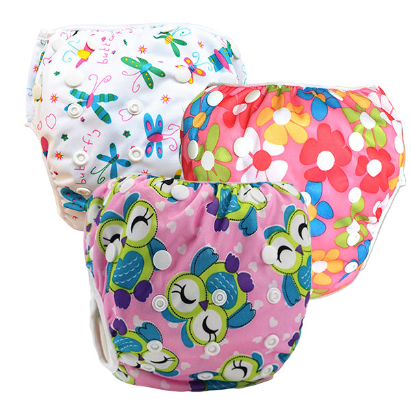 3 pack resuable swim diaper butterfly owls flowers