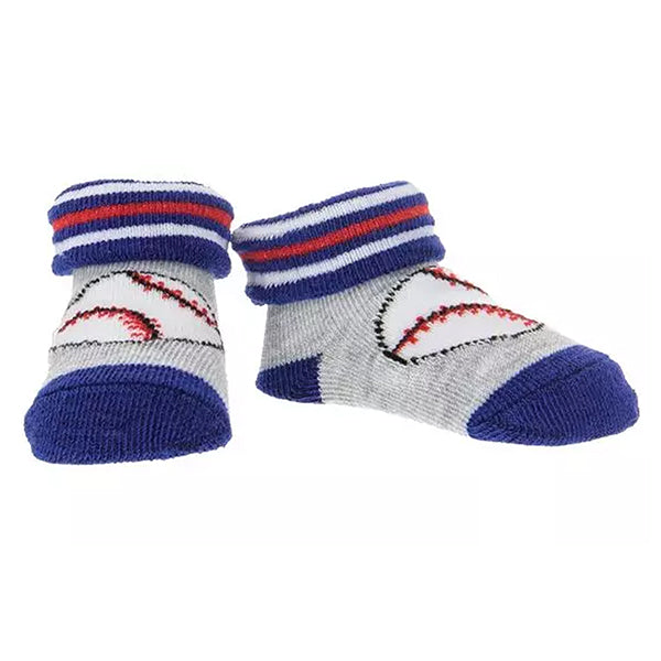 Sports Themed Infant Booties, 4 Of Pack Socks, 0-12 Months, Baseball Blue