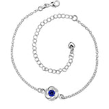 Sterling Silver Anklet with Blue Sapphire Rhinestone