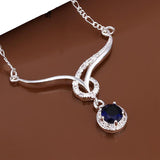 Elegant Silver-Plated Necklace with Blue Sapphire Cubic Zirconia - Gifts Are Blue - 3