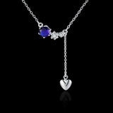 Sterling Silver Drop Heart Necklace with Blue Stone - Gifts Are Blue - 2