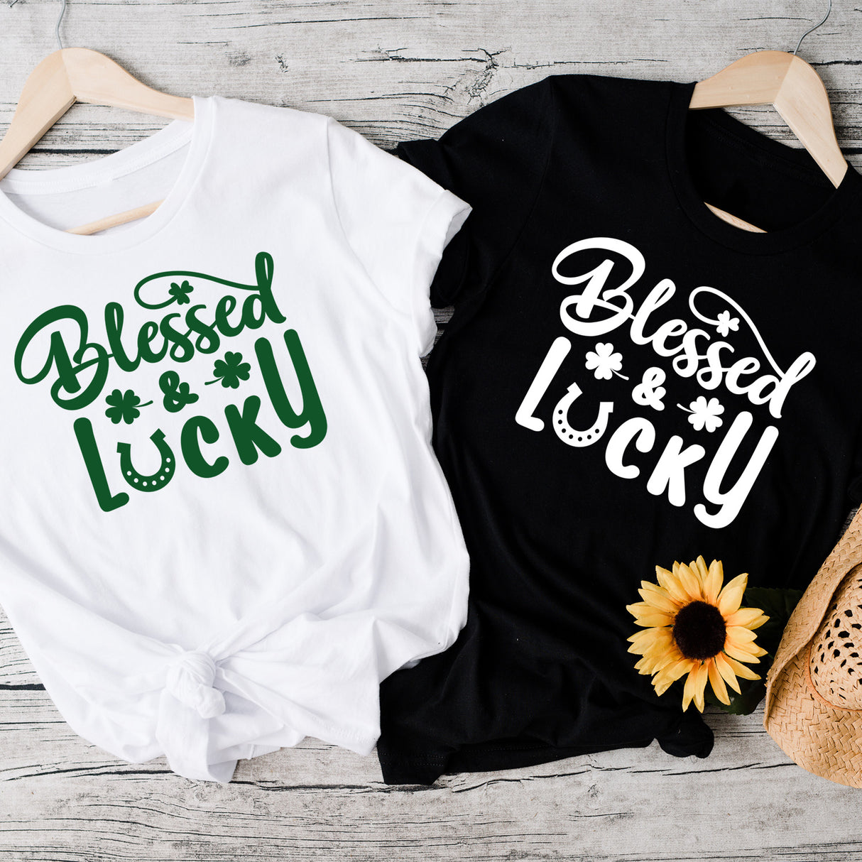 This Shamrock Shirt features the text Blessed & Lucky.  Plus sizes are available in short sleeves, hoodies and sweatshirts and includes sizes 2XL, 3XL, 4XL, 5XL and 6XL.