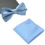 Mens Matching Baby Blue Bow Tie and Handkerchief Gift Set