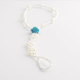 Blue Rose Pearl Beaded Barefoot Sandal Anklet, Beach Wedding Footwear - Gifts Are Blue - 2