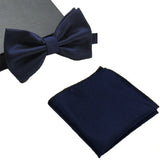 Mens Matching Navy Blue Bow Tie and Handkerchief Gift Set