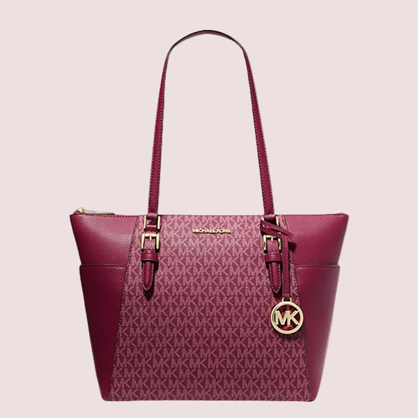 Kors Charlotte Large Leather tote Bag for Women, Mulberry