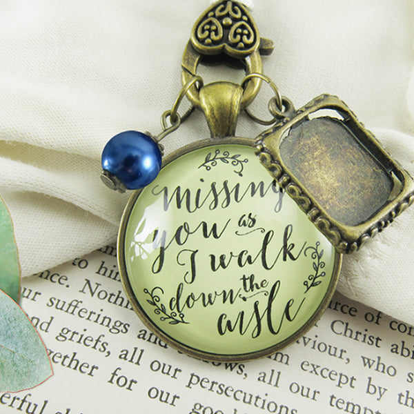 Wedding Keychains, Emotional Keychains, Missing-you-as-I-walk-down-the-aisle-wedding-bouquet-memory-Blue-pearl-ALT; Bronze/Blue Pearl 1 Frame