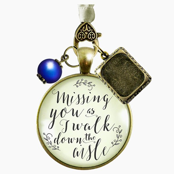 Wedding Keychains, Missing-you-as-I-walk-down-the-aisle-wedding-bouquet-memory-blue-symbol-Main; Bronze/Blue Pearl 1 Frame