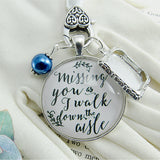 Wedding Charms, Missing-you-as-I-walk-down-the-aisle-wedding-bouquet-memory-silver-Blue-pearl-Alt 4; Silver/Blue Pearl 1 Frame