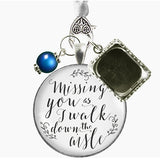 Wedding Charms, Missing-you-as-I-walk-down-the-aisle-wedding-bouquet-memory-silver-Blue-pearl-Main; Silver/Blue Pearl 1 Frame