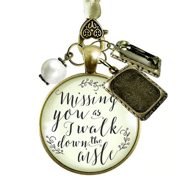 Wedding Bouquet Charms, Missing You Keepsake Gift for Bride, Bronze/White Pearl 2 Frames