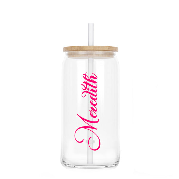 Birthday Girl Personalized Glass Tumbler with Name Bamboo Lid and Straw